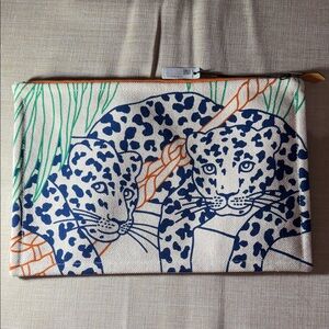 Hermes Blue and Orange jaguar toile pochette Bag